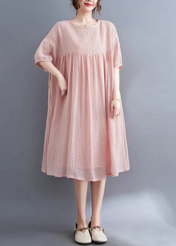 Pink Patchwork Cotton Vacation Dresses Oversized Wrinkled Summer Ada Fashion
