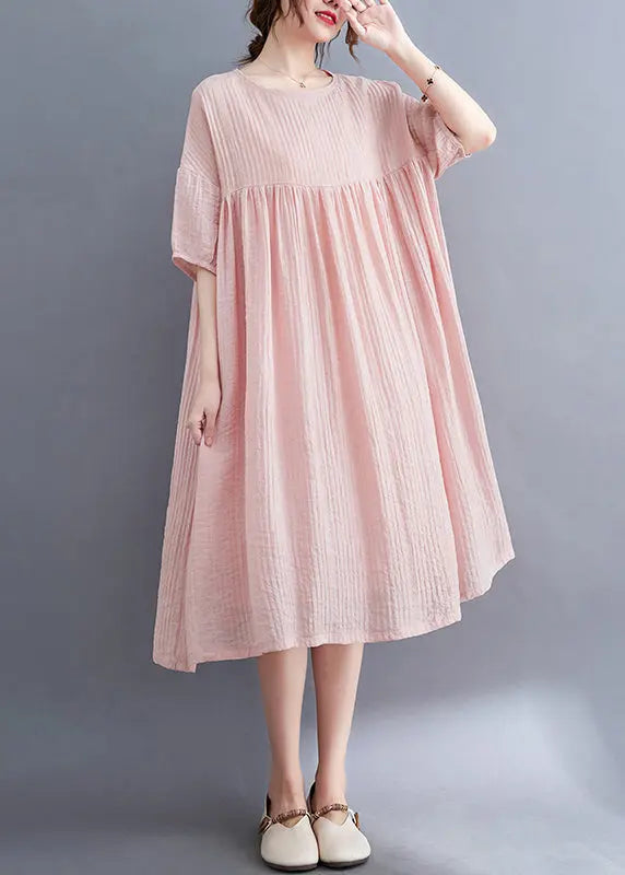 Pink Patchwork Cotton Vacation Dresses Oversized Wrinkled Summer Ada Fashion