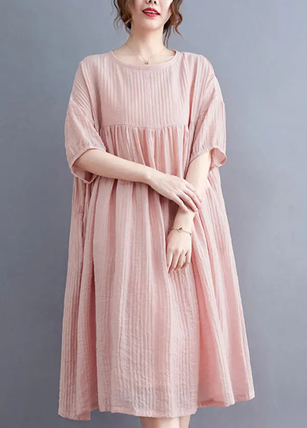 Pink Patchwork Cotton Vacation Dresses Oversized Wrinkled Summer Ada Fashion