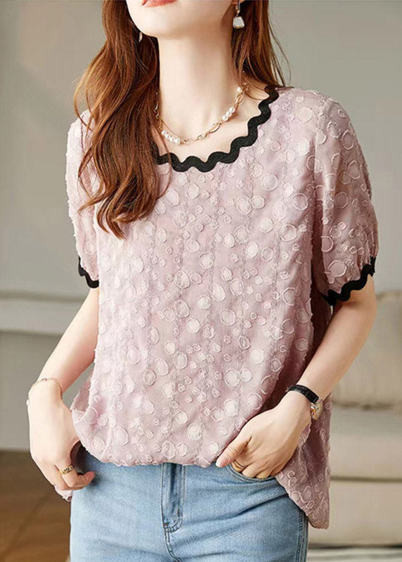 Pink Patchwork Cozy Chiffon T Shirts Puff Sleeve LY1524 - fabuloryshop