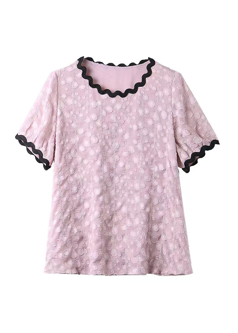 Pink Patchwork Cozy Chiffon T Shirts Puff Sleeve LY1524 - fabuloryshop