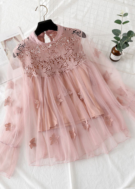 Pink Patchwork Tulle Two Pieces Set Embroideried Floral Spring LY1398 - fabuloryshop