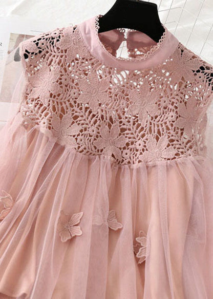 Pink Patchwork Tulle Two Pieces Set Embroideried Floral Spring LY1398 - fabuloryshop