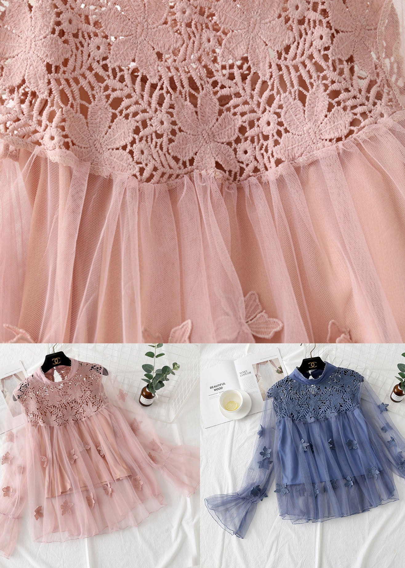 Pink Patchwork Tulle Two Pieces Set Embroideried Floral Spring LY1398 - fabuloryshop