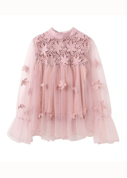 Pink Patchwork Tulle Two Pieces Set Embroideried Floral Spring LY1398 - fabuloryshop