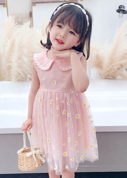 Pink Peter Pan Collar Tulle Girls Maxi Dress Summer Ada Fashion