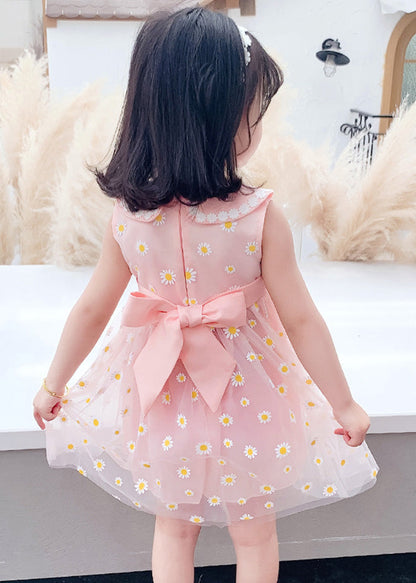 Pink Peter Pan Collar Tulle Girls Maxi Dress Summer Ada Fashion