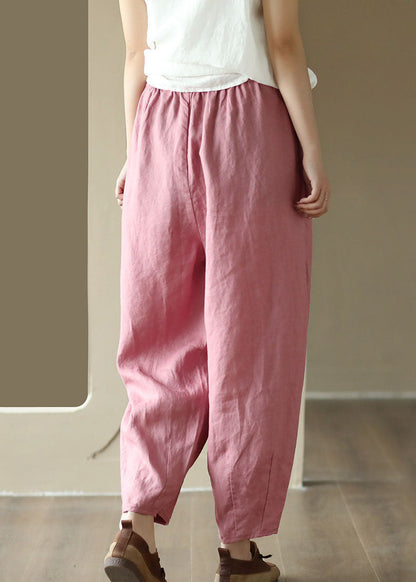 Pink Pockets Patchwork Drawstring Linen Harem Pants Summer LY4992 - fabuloryshop