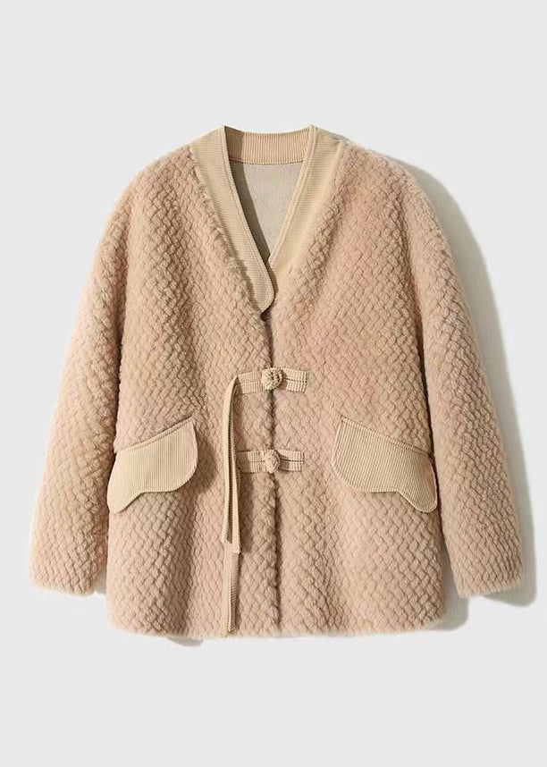 Pink Pockets Patchwork Wool Jackets Tasseled Button Winter LY9617 Ada Fashion