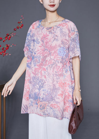 Pink Print Chiffon Blouse Top Oversized Draping Summer Ada Fashion