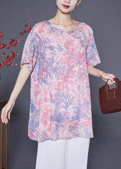 Pink Print Chiffon Blouse Top Oversized Draping Summer Ada Fashion