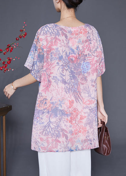 Pink Print Chiffon Blouse Top Oversized Draping Summer Ada Fashion