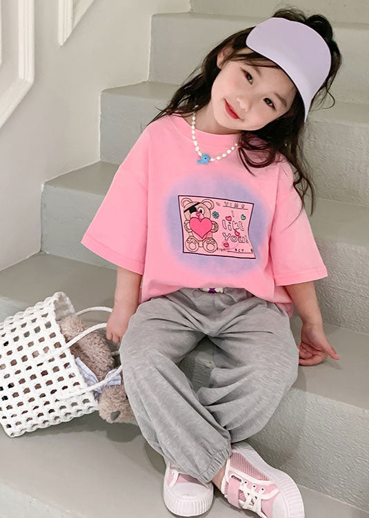 Pink Print Cotton Baby Girls T Shirts Top O Neck Summer LY5450 - fabuloryshop