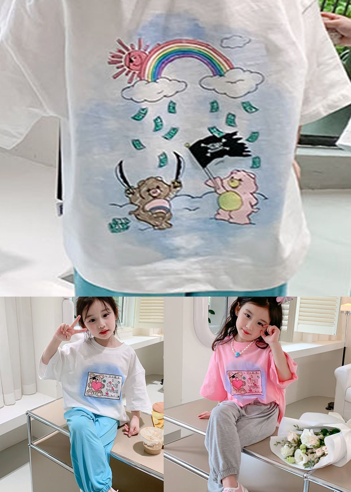 Pink Print Cotton Baby Girls T Shirts Top O Neck Summer LY5450 - fabuloryshop