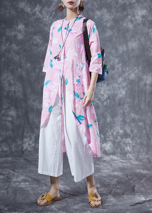 Pink Print Cotton Long Shirt Oversized Low High Design Summer LY4112 - fabuloryshop