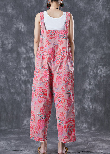 Pink Print Denim Jumpsuit Oversized Pockets Summer LY6775 - fabuloryshop