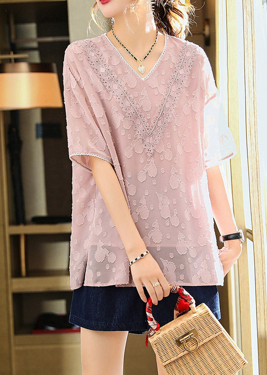 Pink Side Open Chiffon Shirt Short Sleeve LY1514 - fabuloryshop