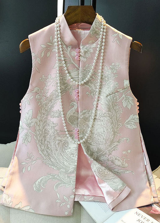 Pink Slim Fit Silk Vest Chinese Button Side Open Sleeveless LC0478 - fabuloryshop