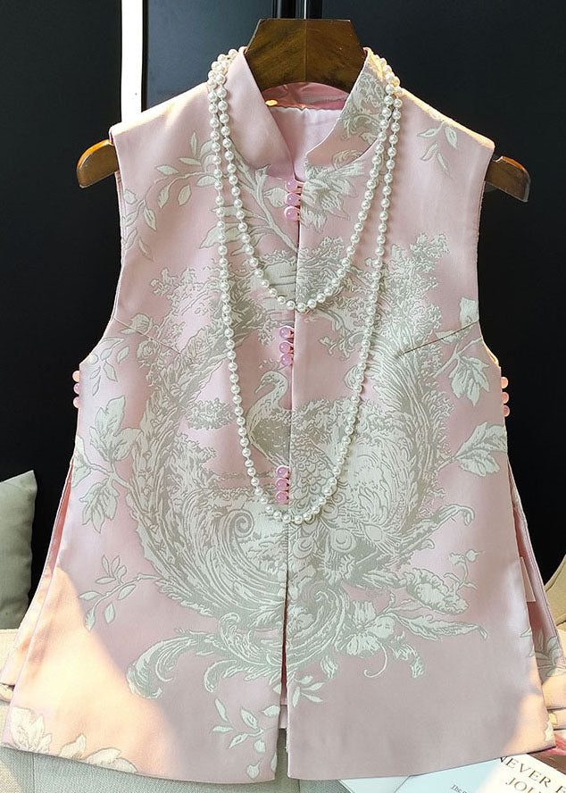 Pink Slim Fit Silk Vest Chinese Button Side Open Sleeveless LC0478 - fabuloryshop