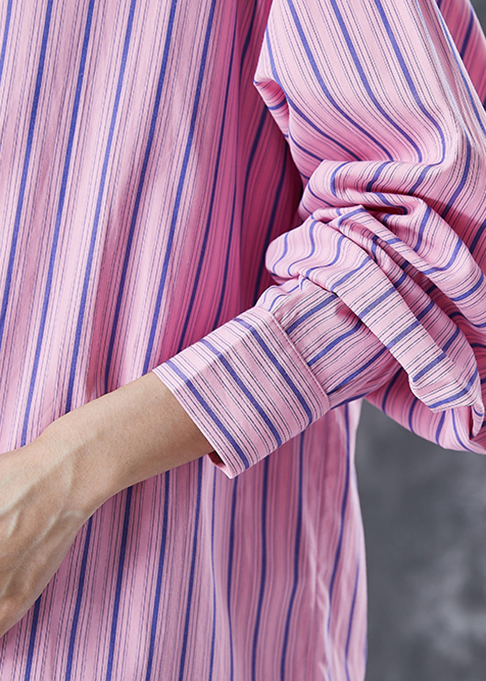Pink Striped Cotton Shirt Top Oversized Peter Pan Collar Summer Ada Fashion