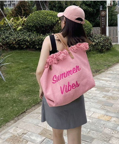 Pink Tassel Patchwork Letter Embroidery Canvas Tote Handbag LY1387 - fabuloryshop