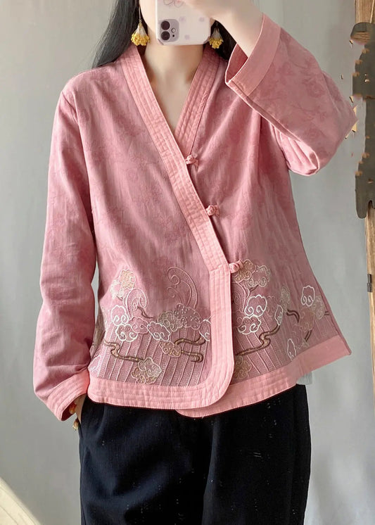 Pink V Neck Button Cardigans Fall Ada Fashion