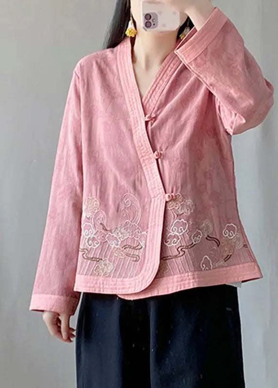 Pink V Neck Button Cardigans Fall Ada Fashion