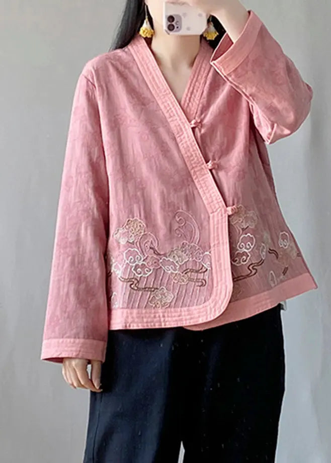 Pink V Neck Button Cardigans Fall Ada Fashion