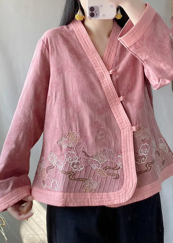 Pink V Neck Button Cardigans Fall Ada Fashion