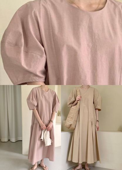 Pink Wrinkled Cozy Long Dresses Short  Sleeve LY2611 - fabuloryshop