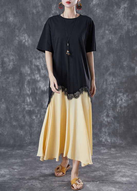 Plus Size Black Asymmetrical Patchwork Cotton Fake Two Piece Dresses Summer LY5008 - fabuloryshop