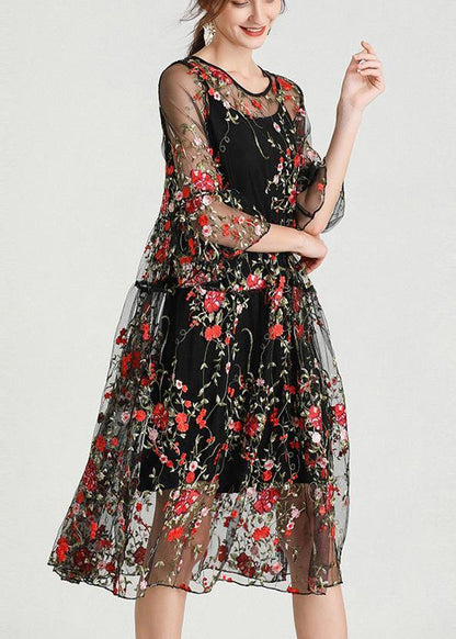 Plus Size Black Embroidery Lace Dress - fabuloryshop