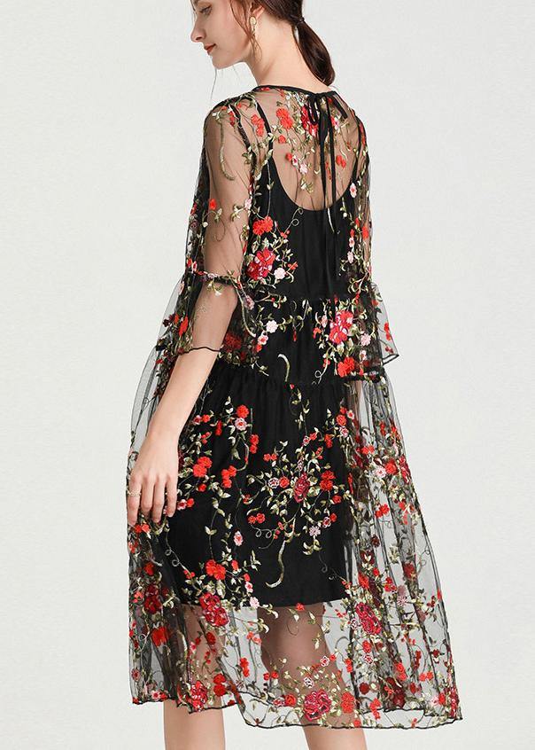 Plus Size Black Embroidery Lace Dress - fabuloryshop