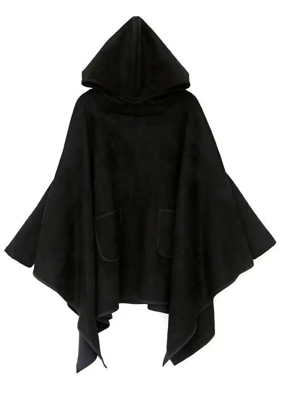 Plus Size Black Hooded Asymmetrical Design Patchwork Faux Suede Sweatshirt Fall Ada Fashion