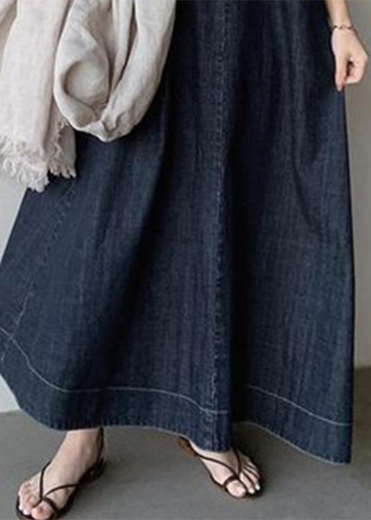 Plus Size Black Necek Tie Patchwork Solid Holiday Maxi Denim Dress Sleeveless LY2597 - fabuloryshop