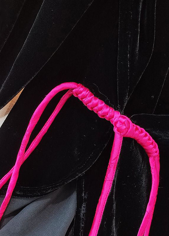 Plus Size Black O-Neck Patchwork Side Open Silk Velour Shirts Long Sleeve Ada Fashion