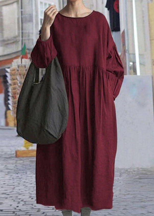 Plus Size Black O Neck Wrinkled Patchwork Cotton Dress Spring LC0447 - fabuloryshop