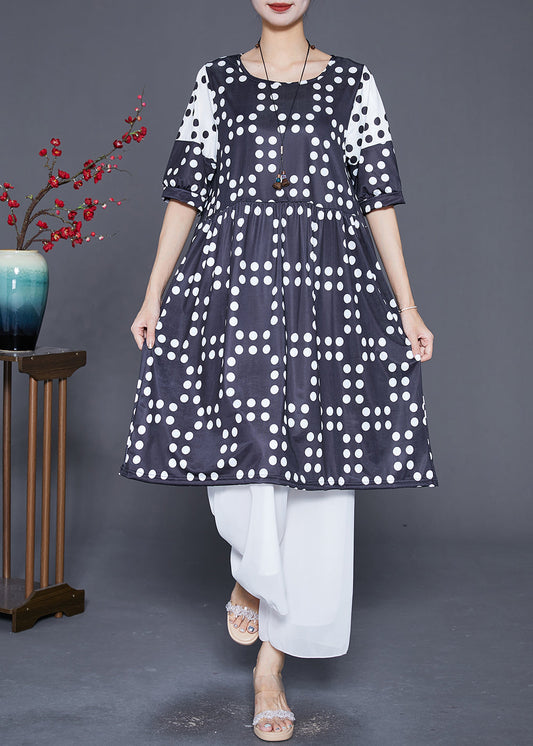 Plus Size Black Oversized Patchwork Dot Chiffon Dresses Summer Ada Fashion