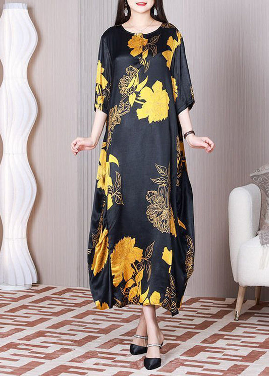 Plus Size Black Oversized Patchwork Print Silk Party Dress Summer LY3760 - fabuloryshop
