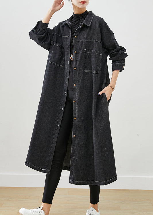 Plus Size Black Oversized Pockets Cotton Coats Fall Ada Fashion