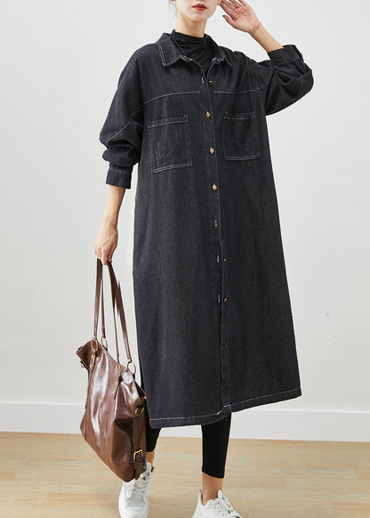 Plus Size Black Oversized Pockets Cotton Coats Fall Ada Fashion