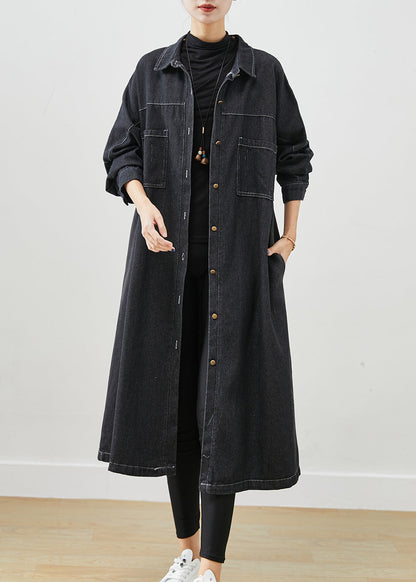 Plus Size Black Oversized Pockets Cotton Coats Fall Ada Fashion