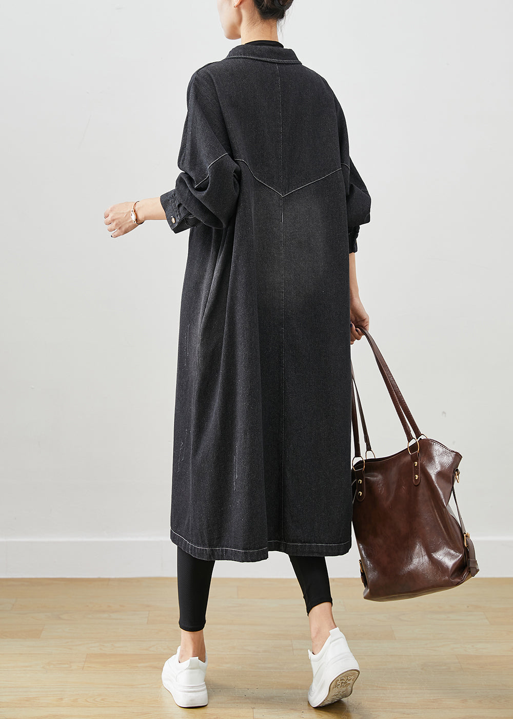 Plus Size Black Oversized Pockets Cotton Coats Fall Ada Fashion