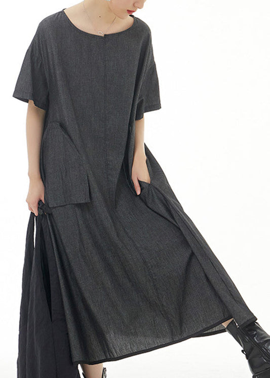 Plus Size Black Patchwork Solid Cotton Long Dress Summer LY1198 - fabuloryshop