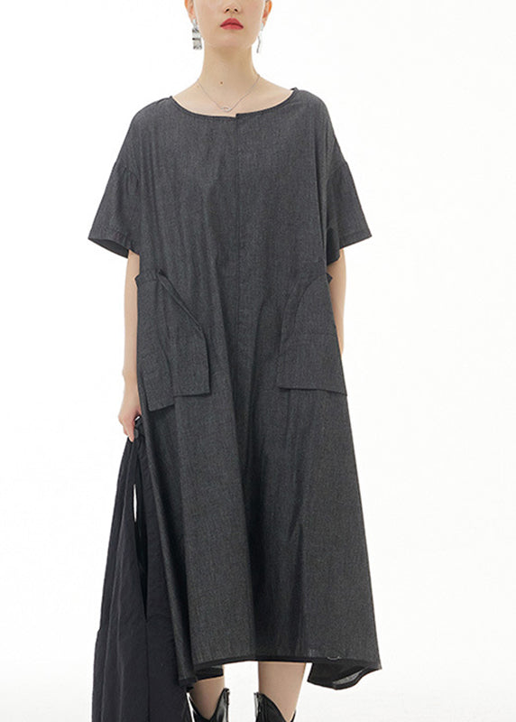Plus Size Black Patchwork Solid Cotton Long Dress Summer LY1198 - fabuloryshop