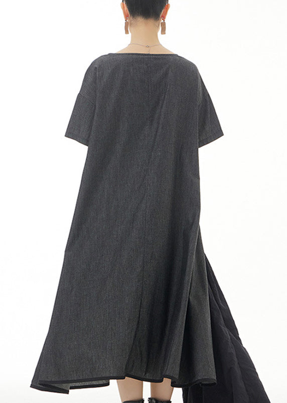 Plus Size Black Patchwork Solid Cotton Long Dress Summer LY1198 - fabuloryshop