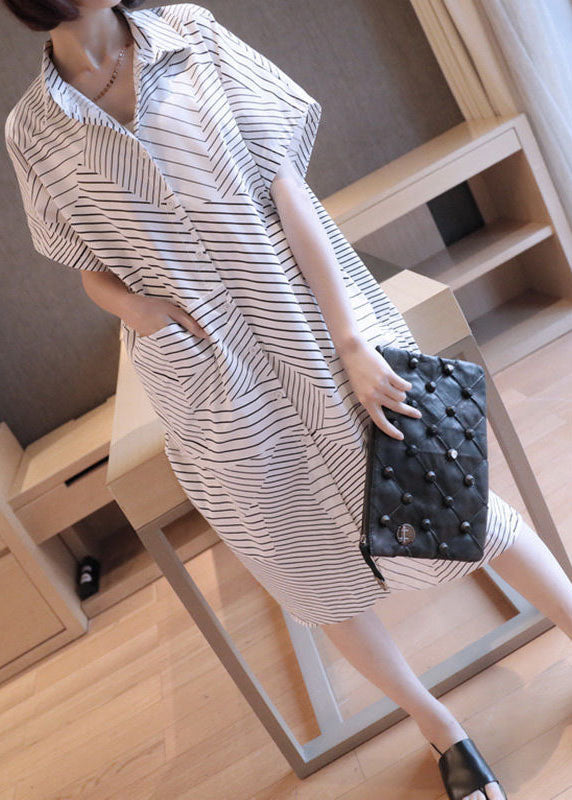 Plus Size Black Peter Pan Collar Striped Maxi Dresses Summer LY1407 - fabuloryshop