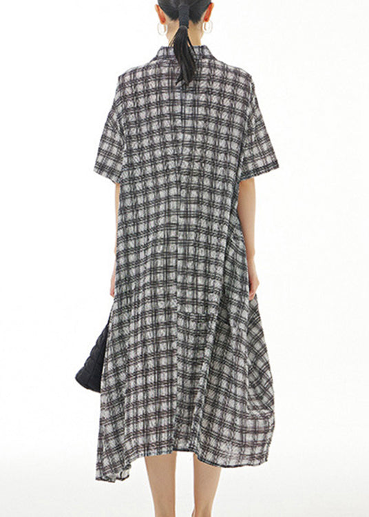 Plus Size Black Plaid Button Cotton Maxi Dresses Summer LY1177 - fabuloryshop