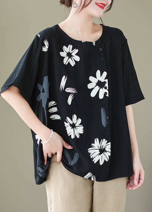 Plus Size Black Print Patchwork Linen Beach Vest Summer LY4977 - fabuloryshop