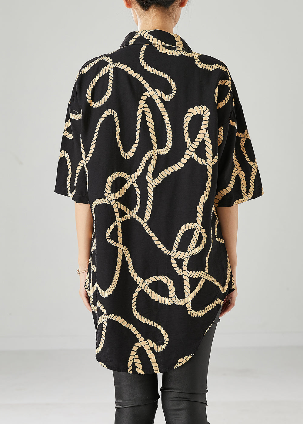 Plus Size Black Print Pockets Cotton Shirts Half Sleeve Ada Fashion